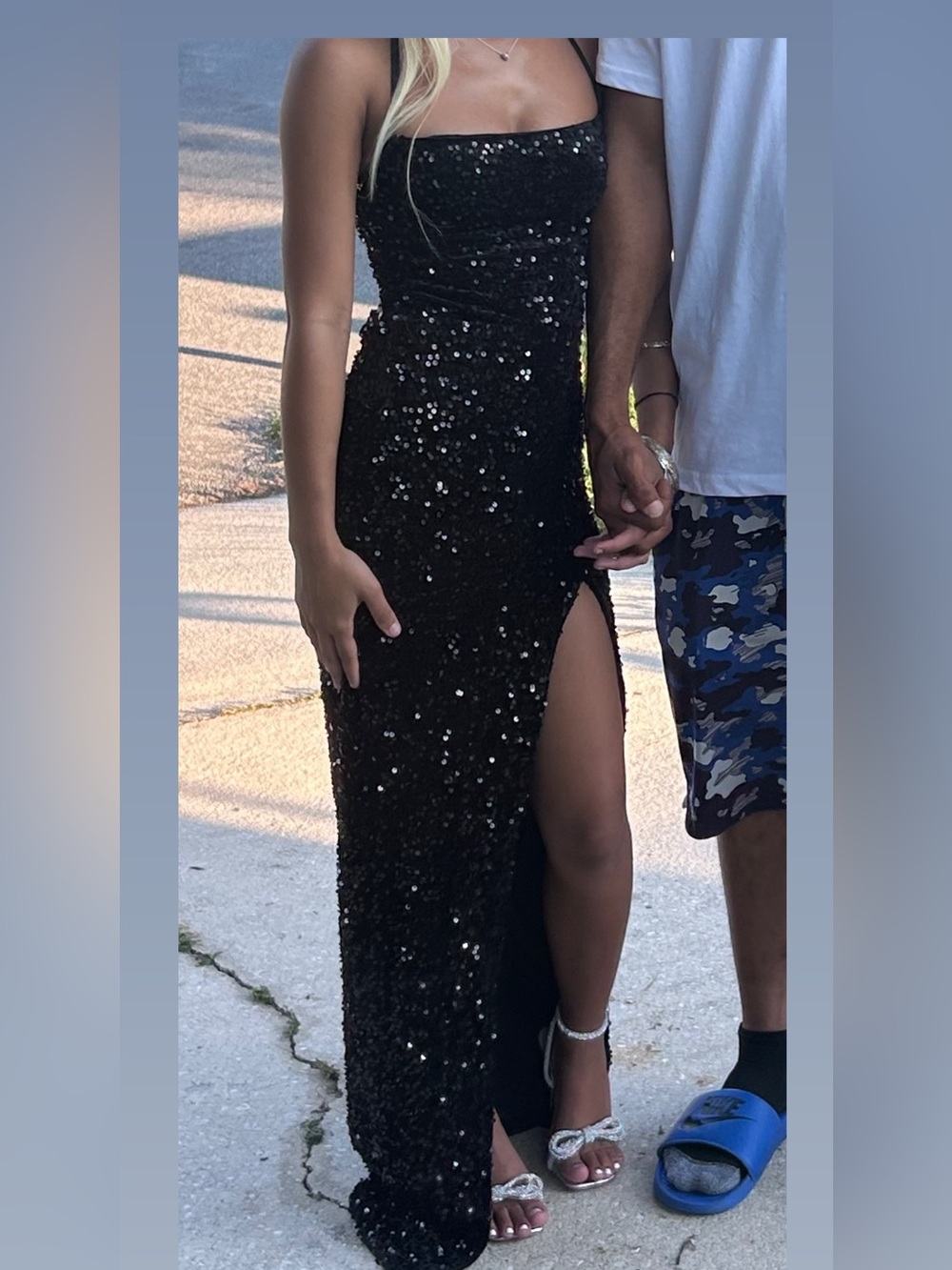 Black Sequin Maxi Skirt with Side Slit